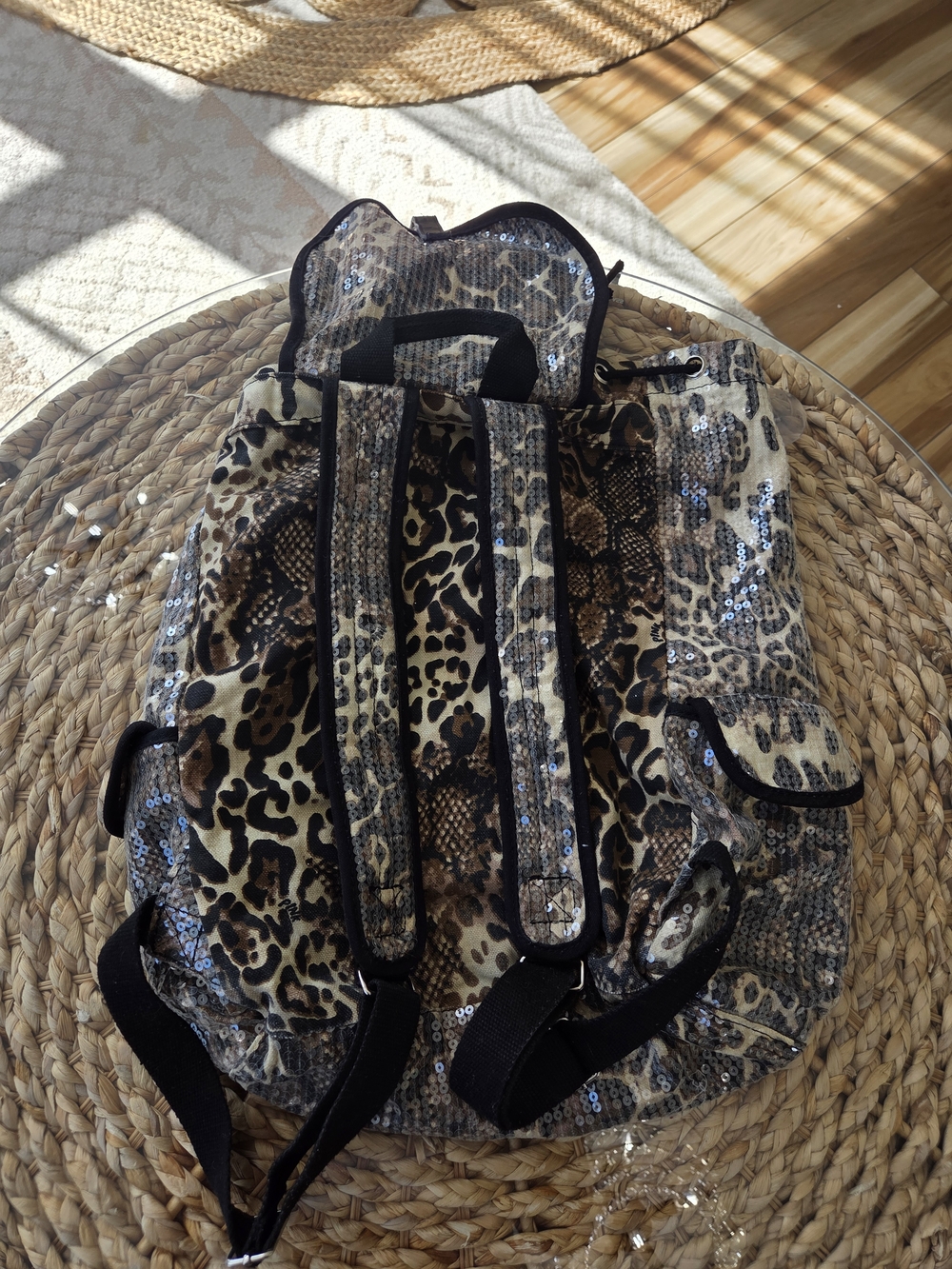 **RARE** PINK Sequin Leopard Print Backpack - Sparkling Animal Print - Picture 5 of 6